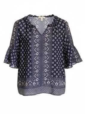 Skies Are Blue Semi Sheer Ruffle Sleeve Blouse